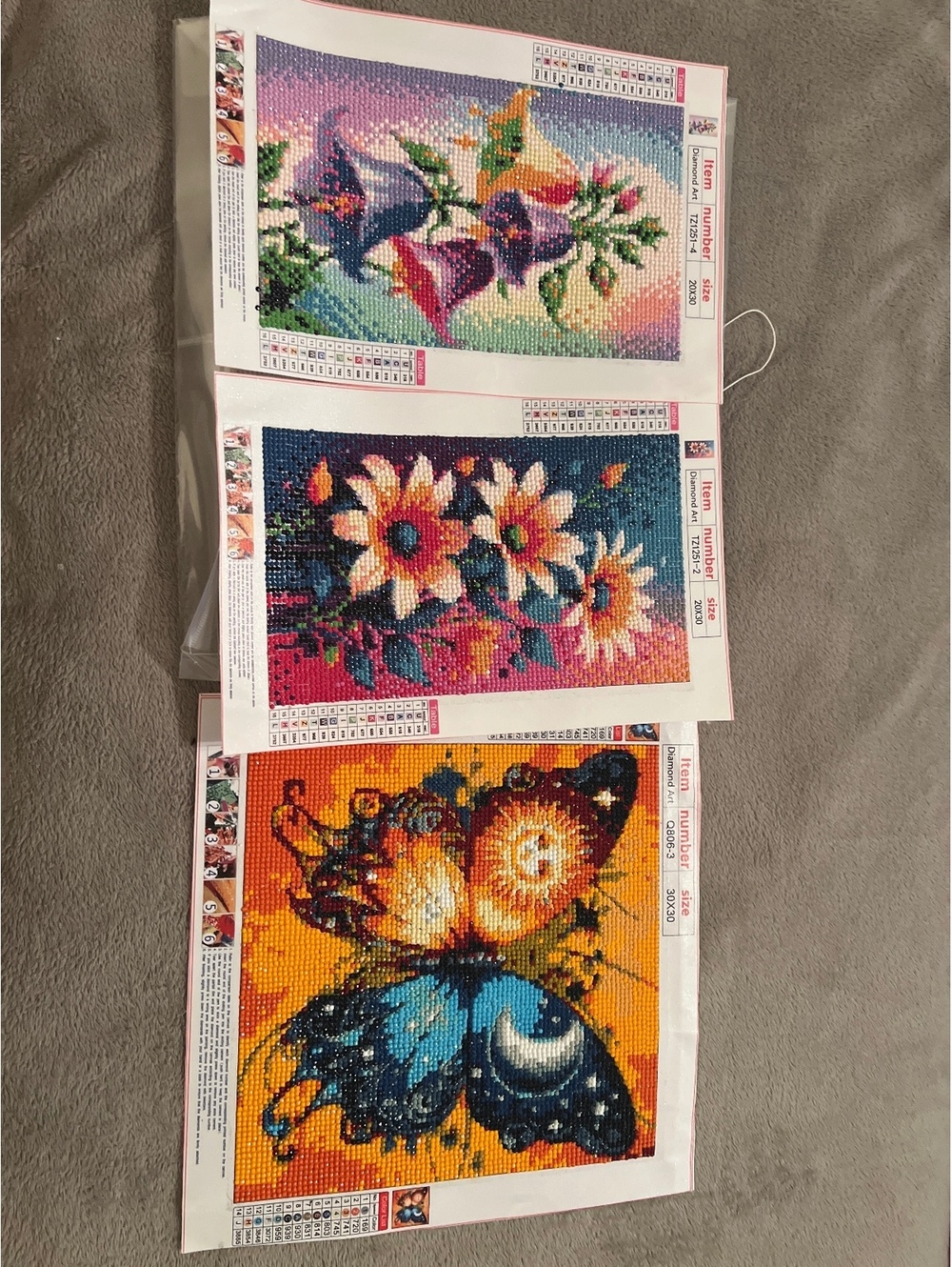 Diamond Painting Kit Set of 3 with Butterfly and Floral Designs